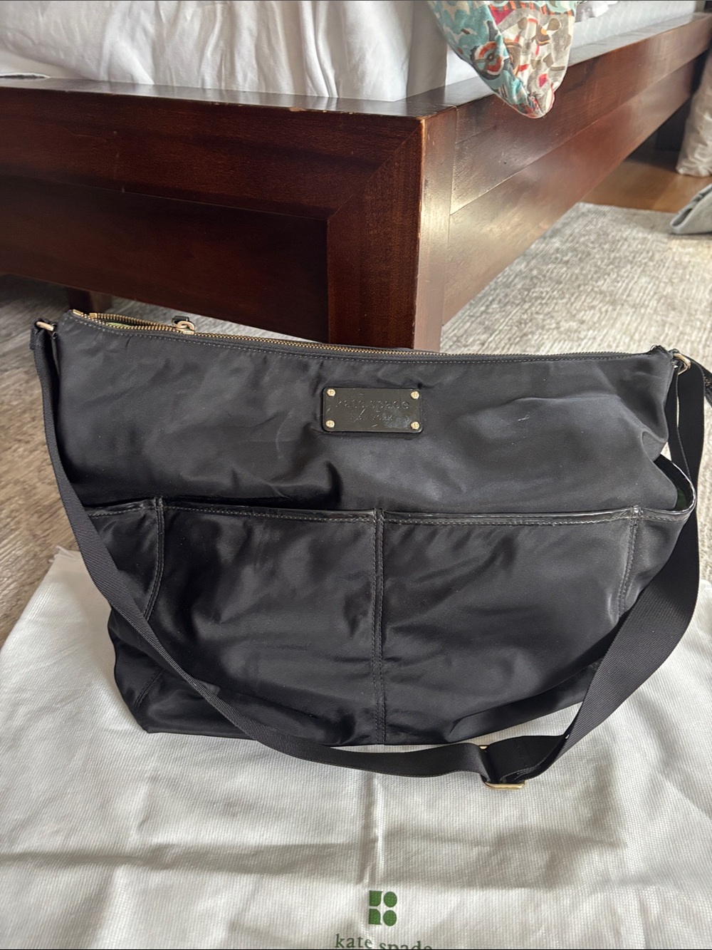 kate spade Black Nylon Messenger Bag with Front Slip Pockets (diaper bag)